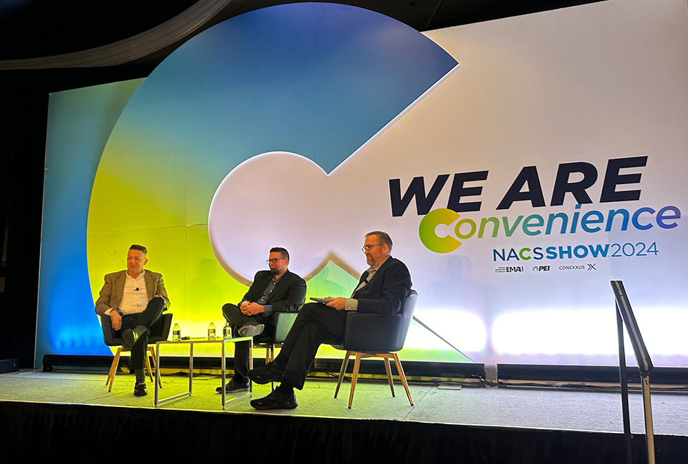 [L-R] Flexeserve Inc. President, Dave Hinton hosts an expert live panel with executives from convenience giants, Gate Petroleum (Andy Spink) and Circle K (Lee Hawkinson), discussing exciting new innovations in equipment and packaging